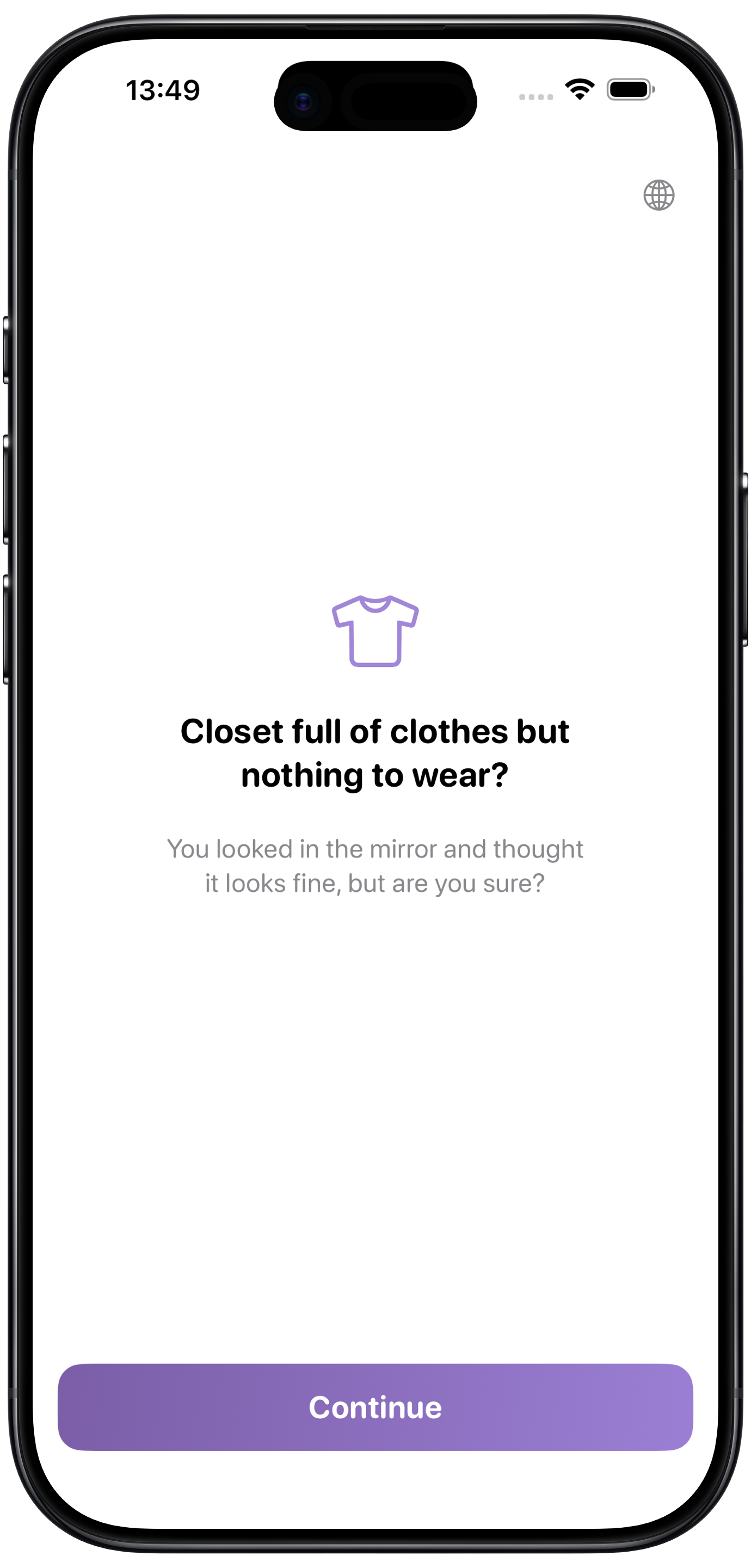 Dressa welcome screen asking: closet full of clothes but nothing to wear?